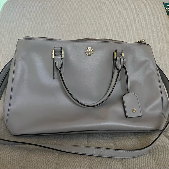 Gray Tory Burch Large Robinson Leather Satchel